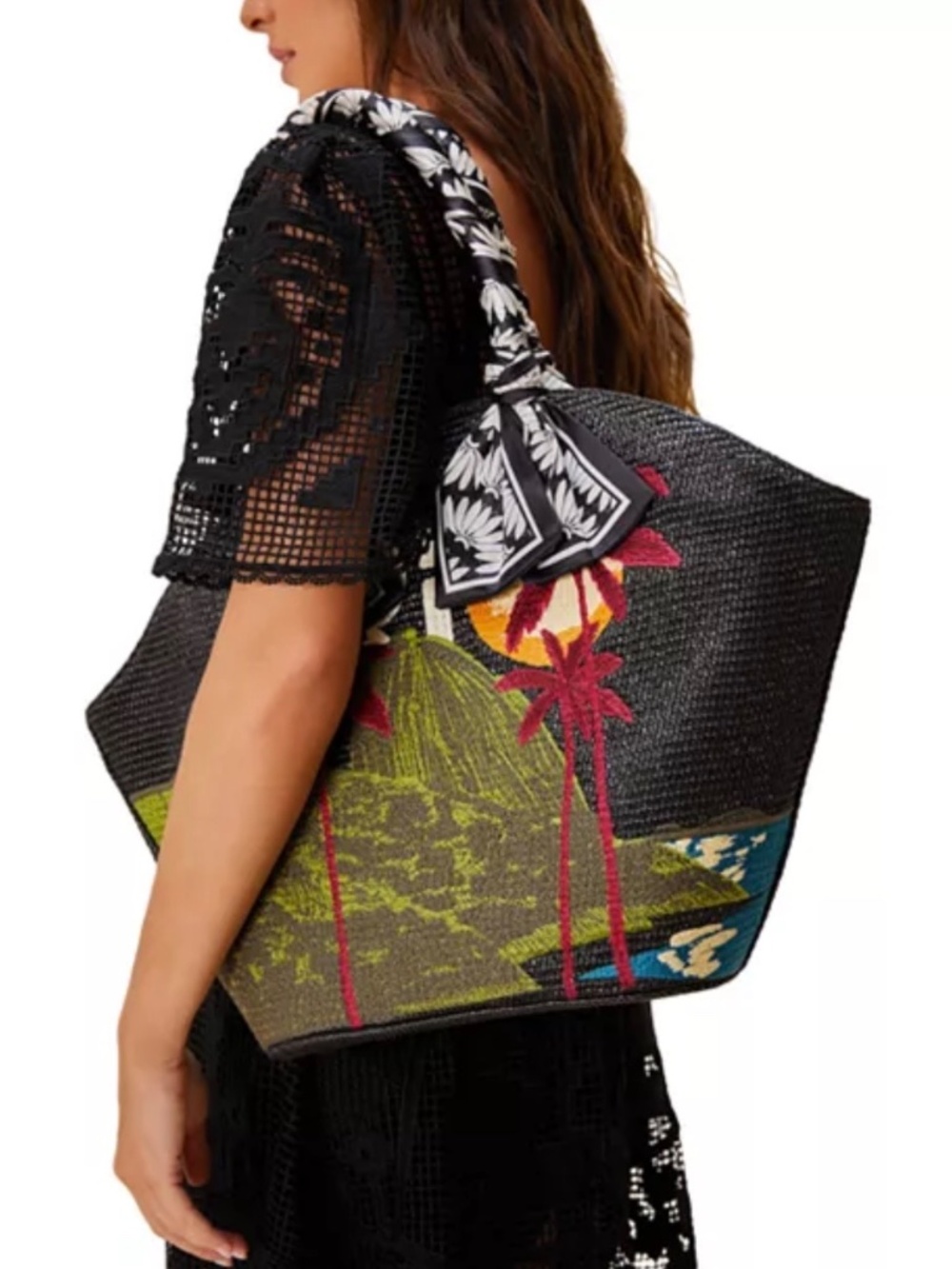NWT! FARM Rio black Copacabana Raffia shell tote - Picture 9 of 9